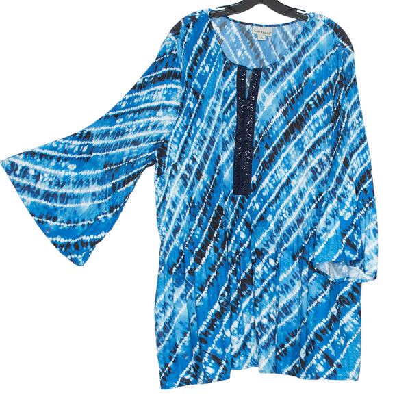 Catherines Top Y2K Coastal Grandma Boho Cottagecore Pleated Bell Sleeve Blue 5X - Picture 1 of 8
